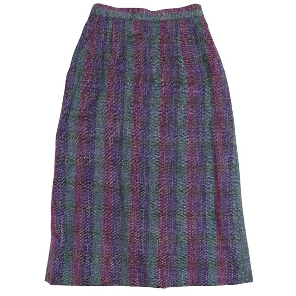 Vintage 60s Jewel Tone Rainbow Striped Wool Midi Skirt Size 8 Academia Preppy - Picture 1 of 8